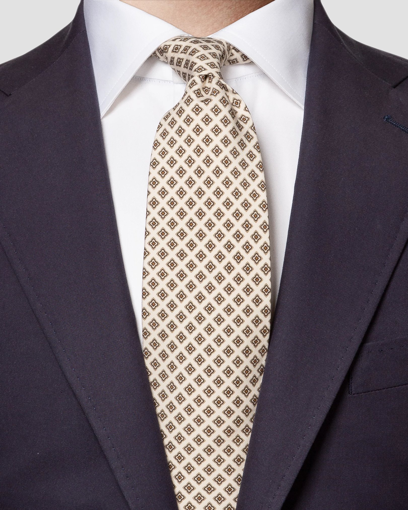 Eton - brown geometric silk tie mico print
