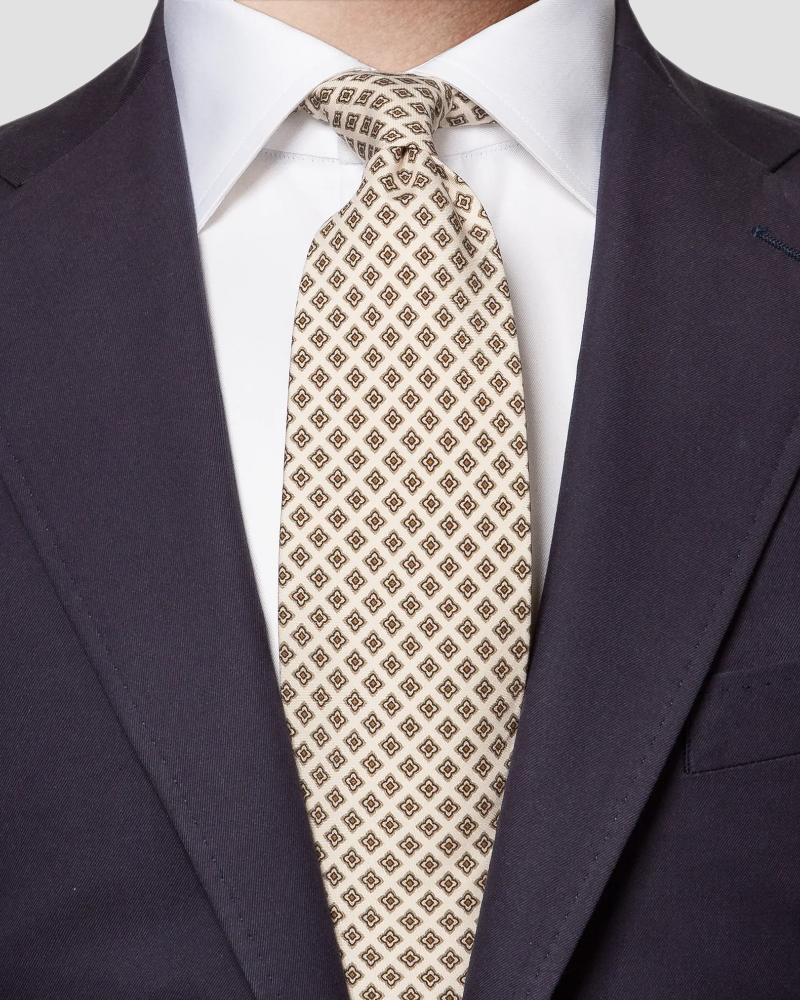 Eton - brown geometric silk tie mico print