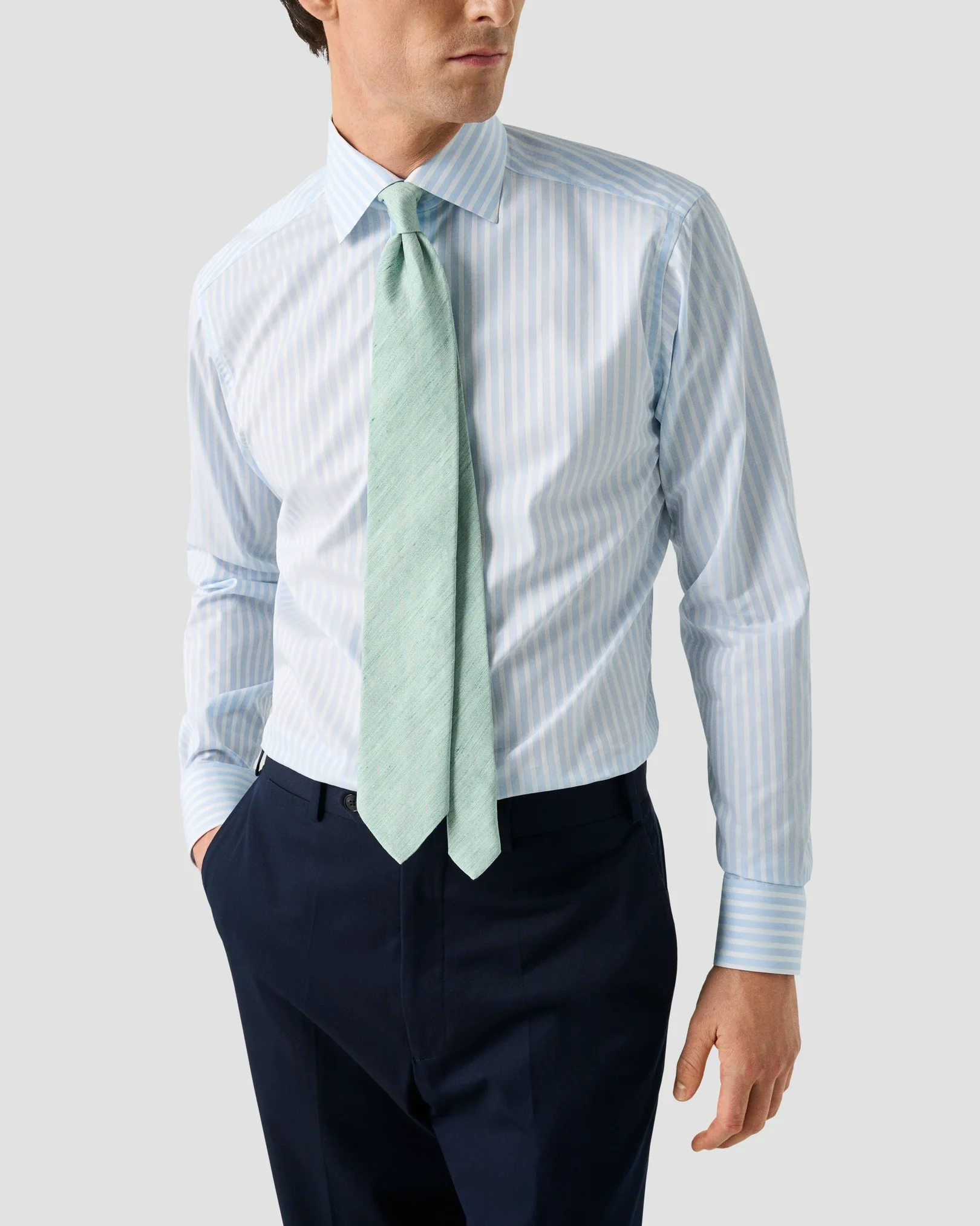 Eton - light blue bengal striped elevated pique shirt