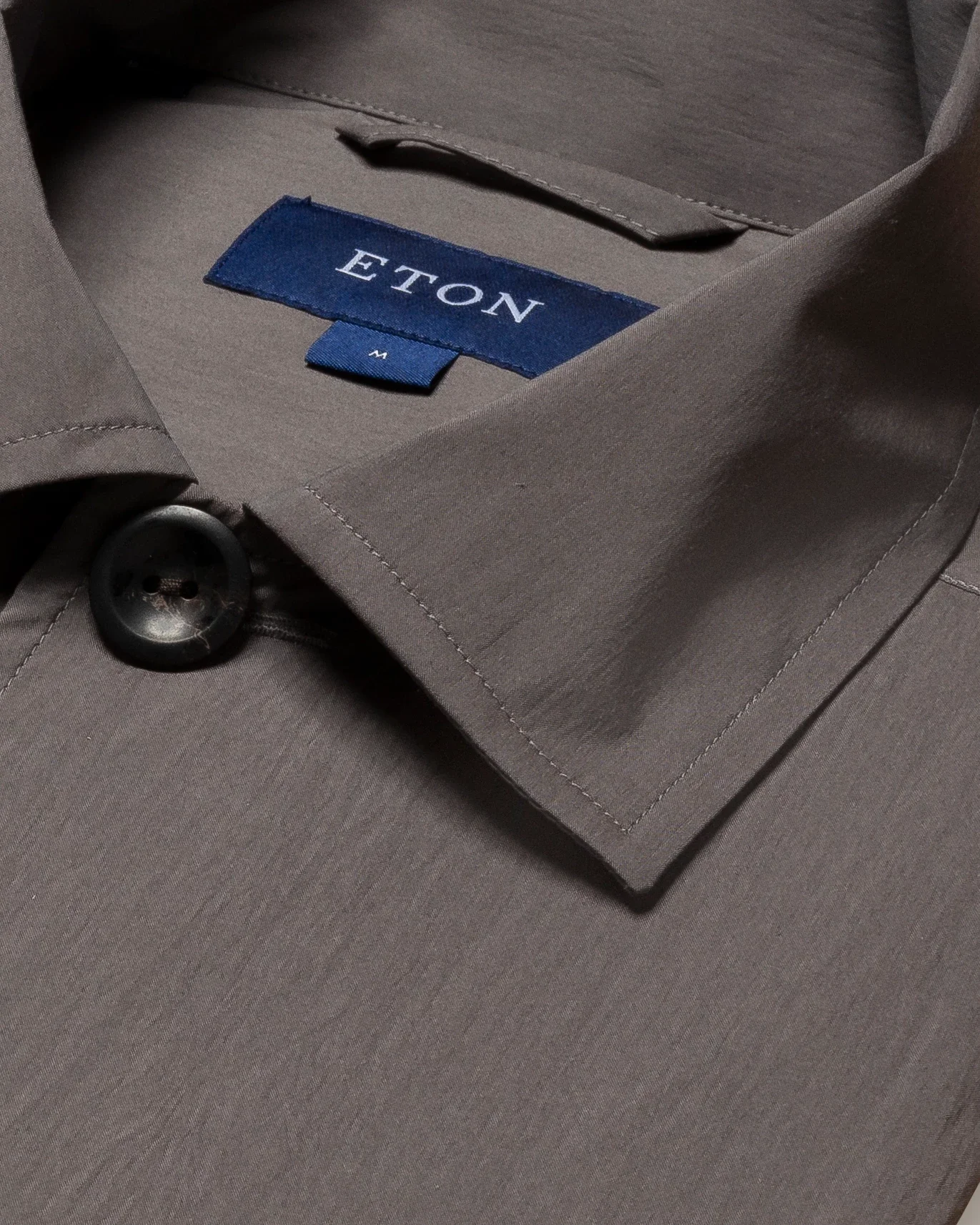 Eton - brown wind overshirt collar with no collarstand double round with piping regular