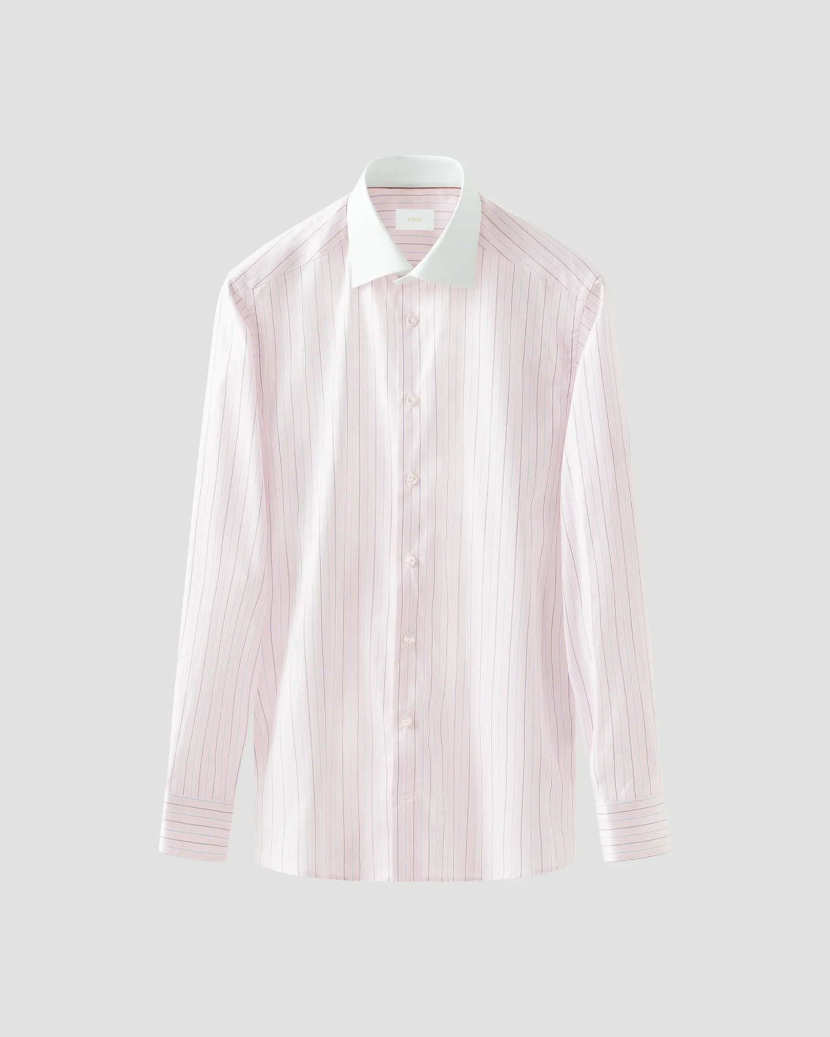 Eton - pink striped white collar elevated pique shirt