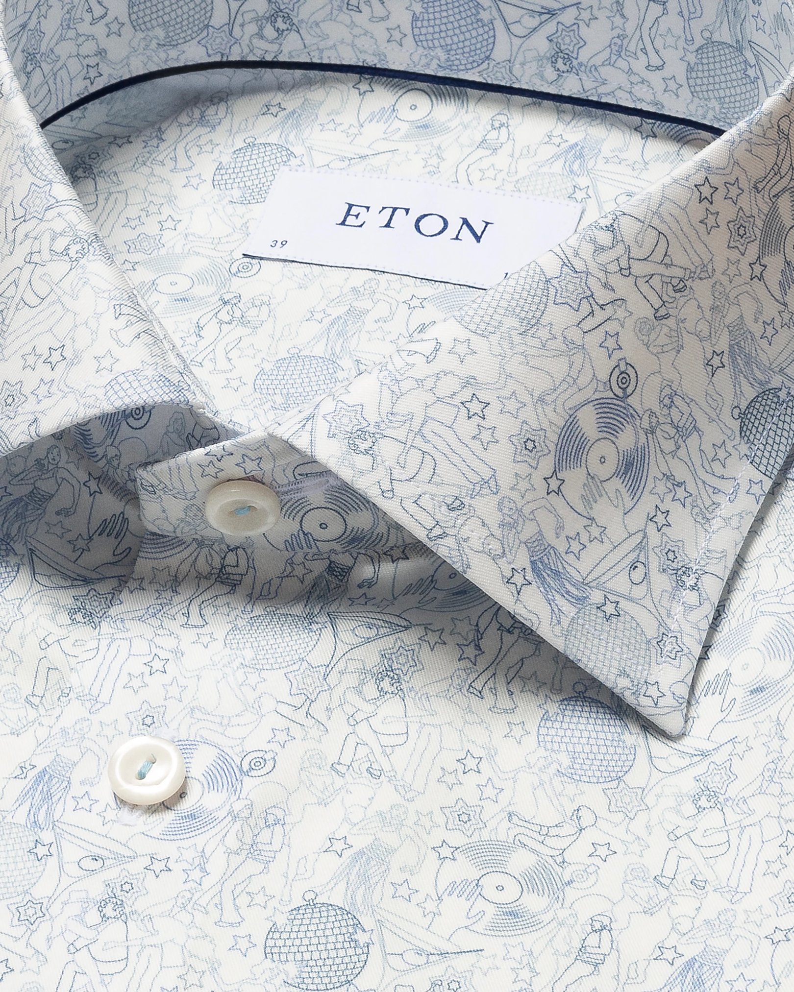 Eton - light blue signature twill print cut away single contemporary