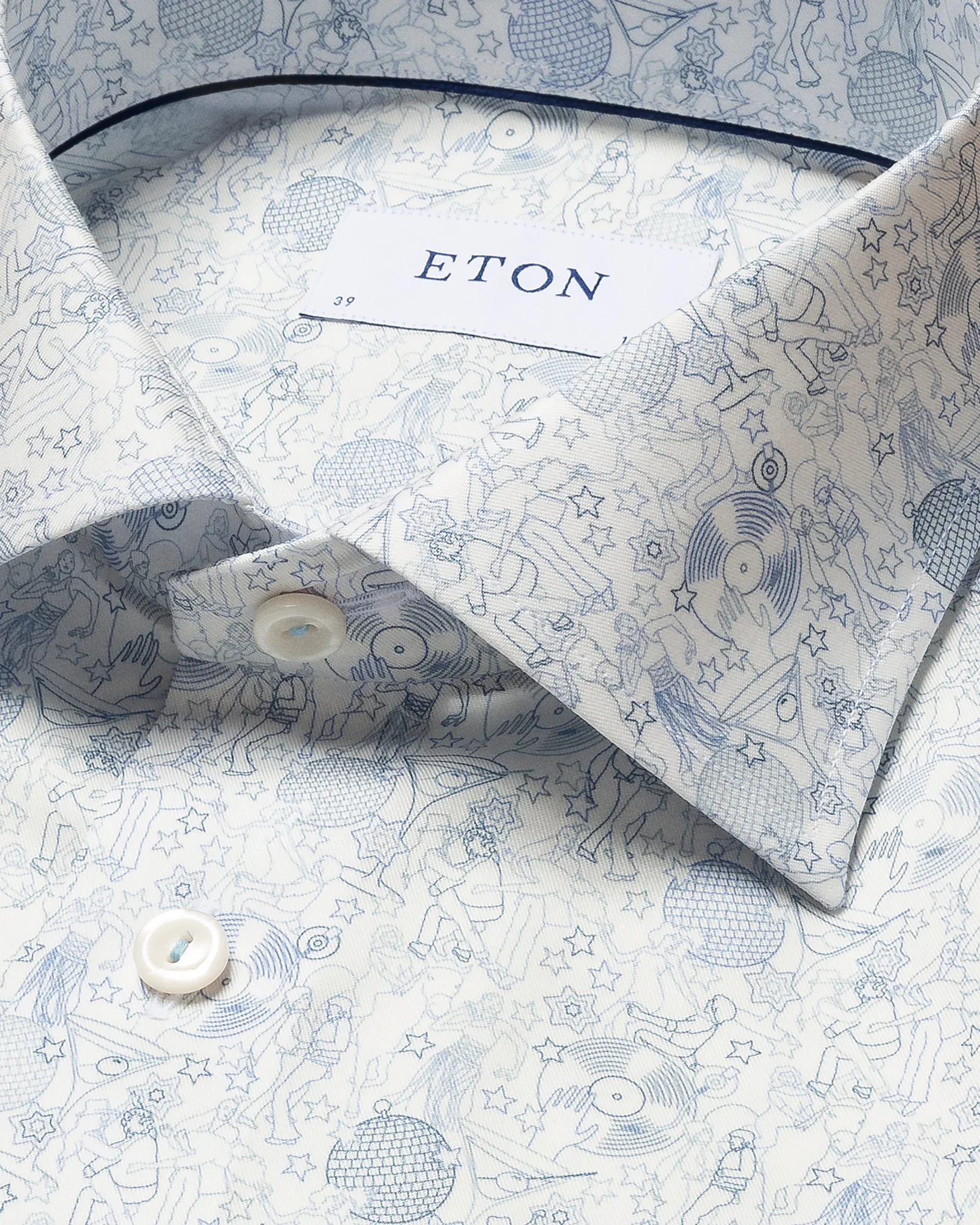Eton - light blue signature twill print cut away single contemporary