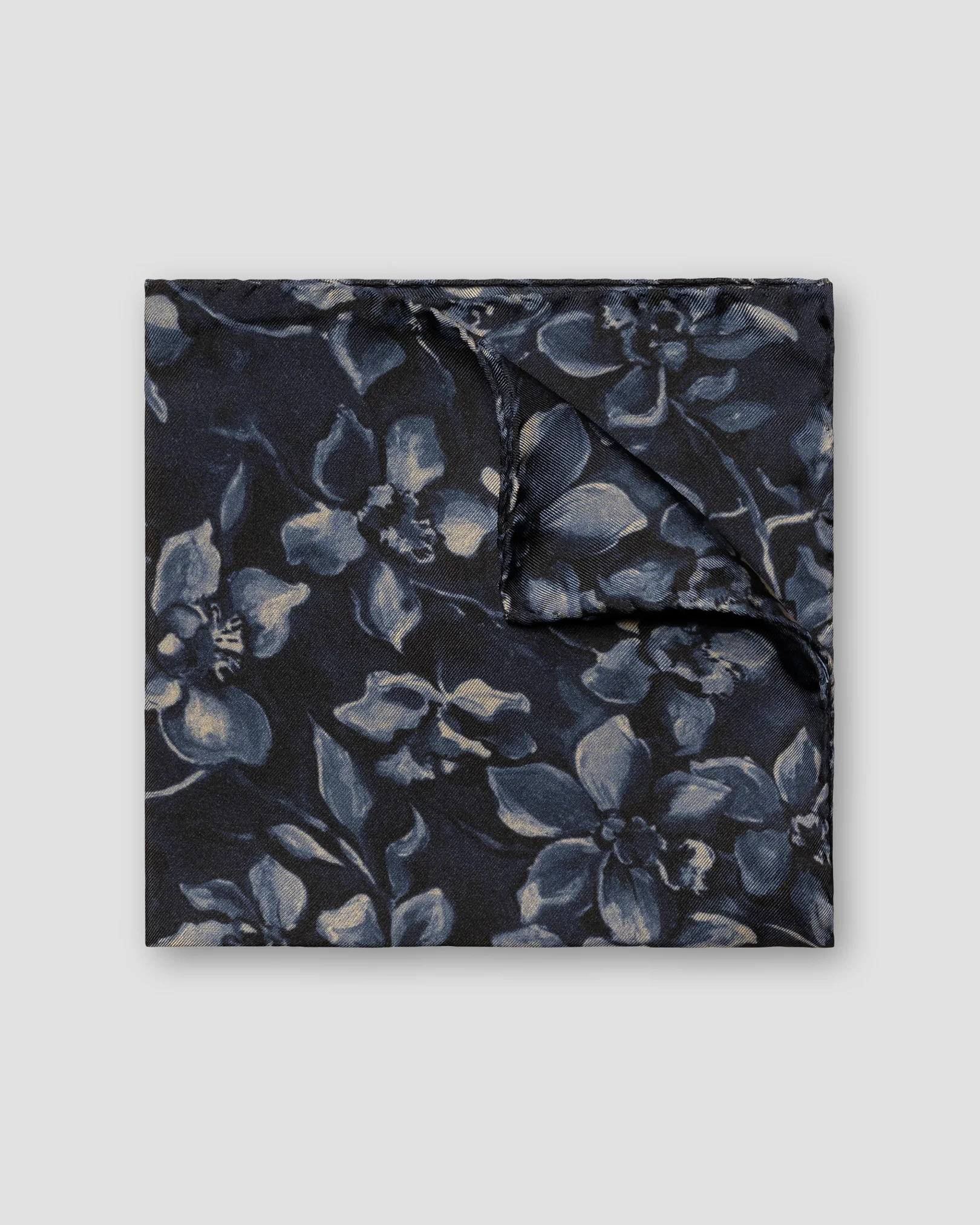Eton - Navy Floral Print Silk Pocket Square