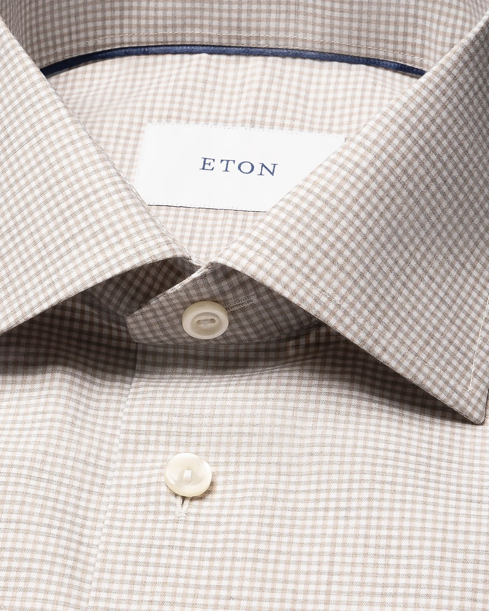 Eton - beige check fine twill shirt cutaway