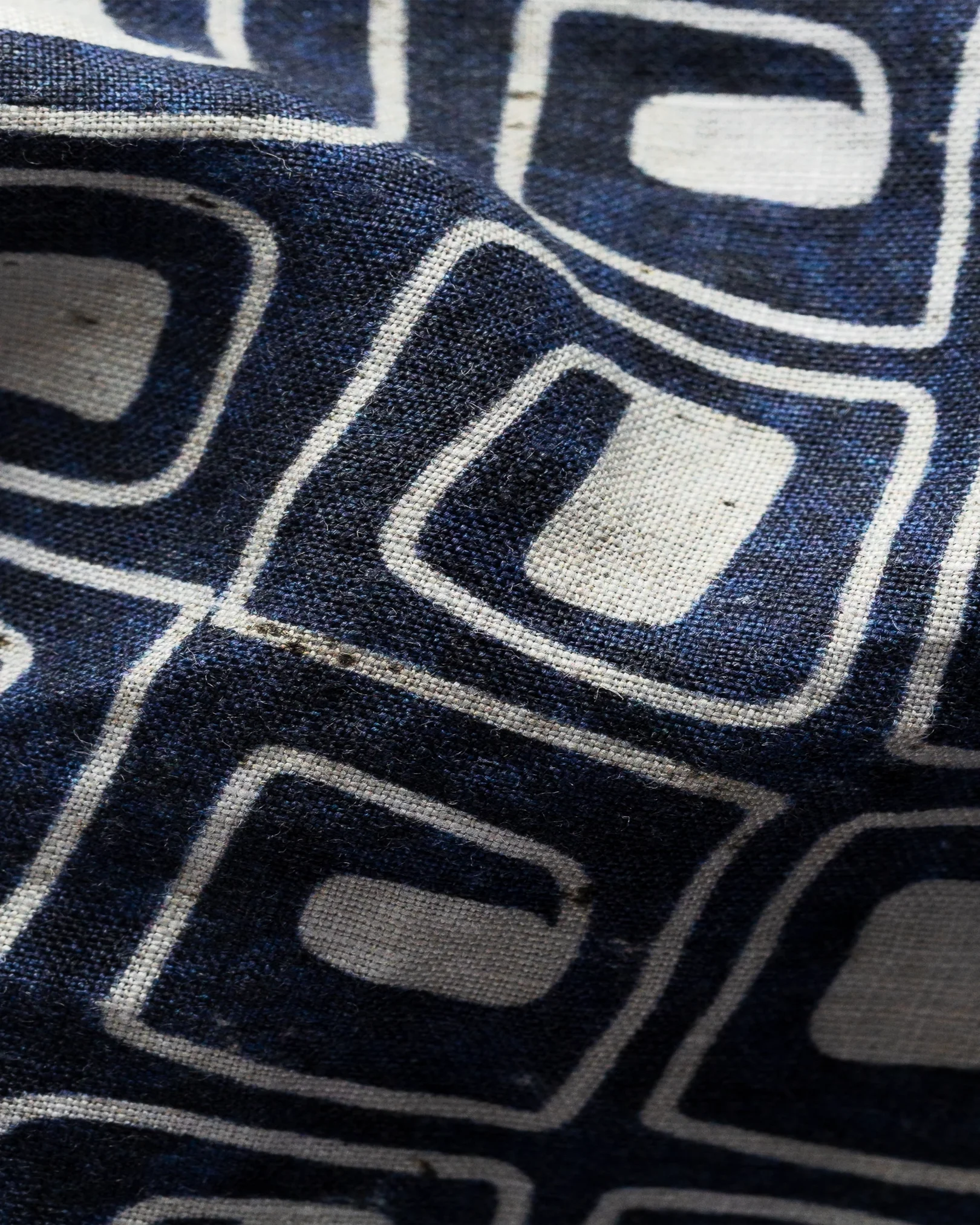 Eton - navy black block print linen resort shirt