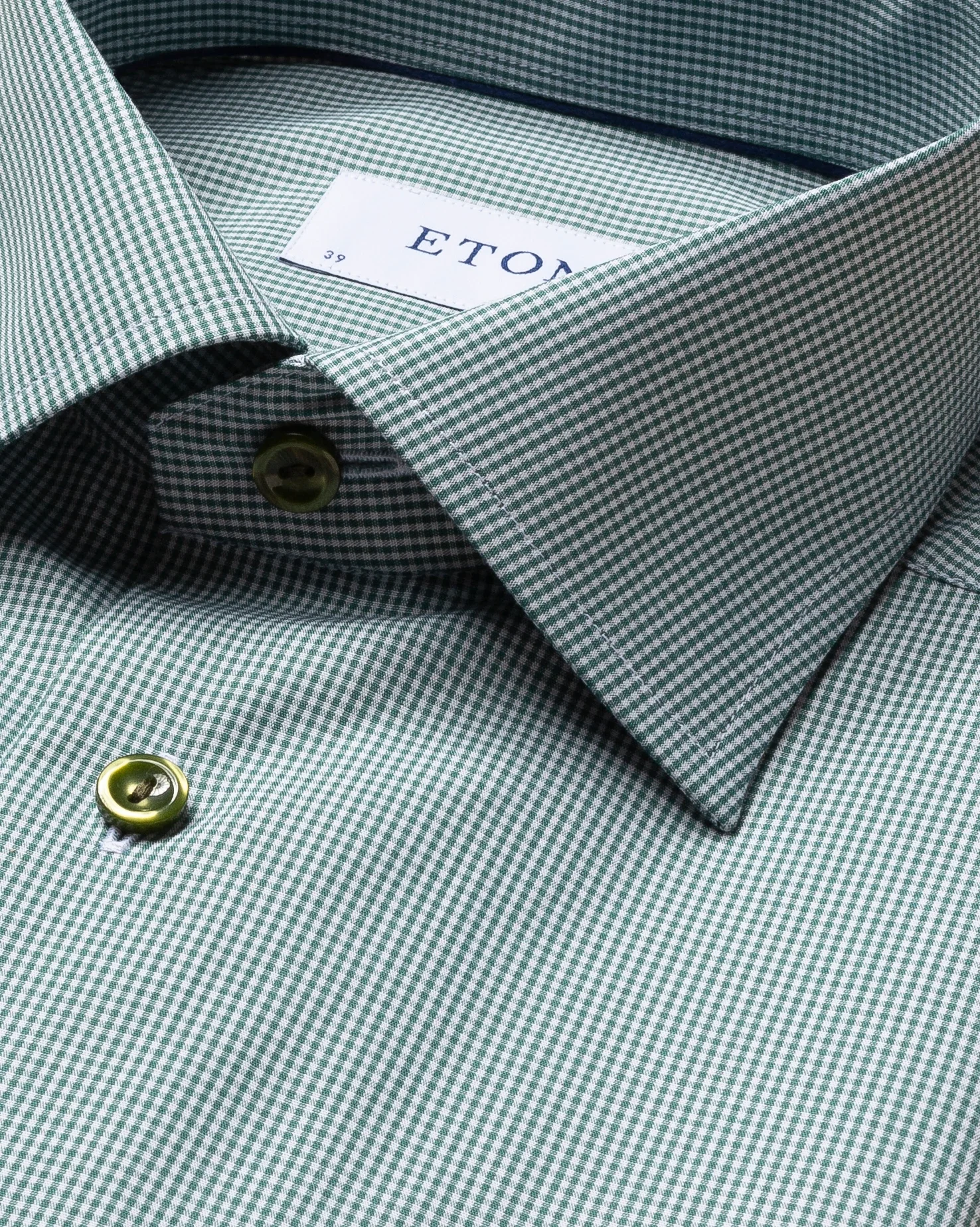 Eton - green gingham poplin shirt cut away
