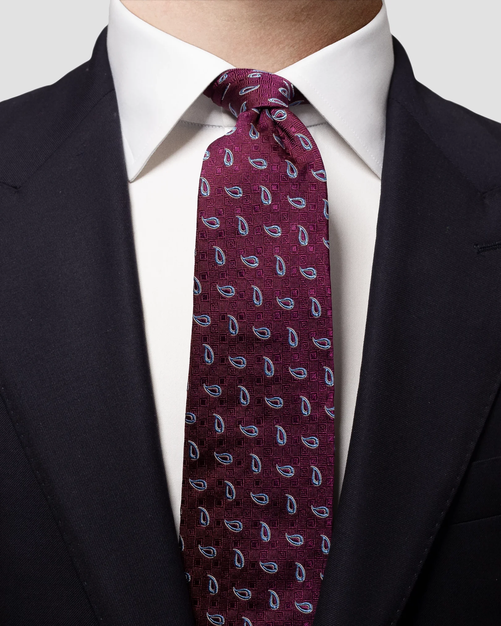 Eton - burgundy light blue paisley tie
