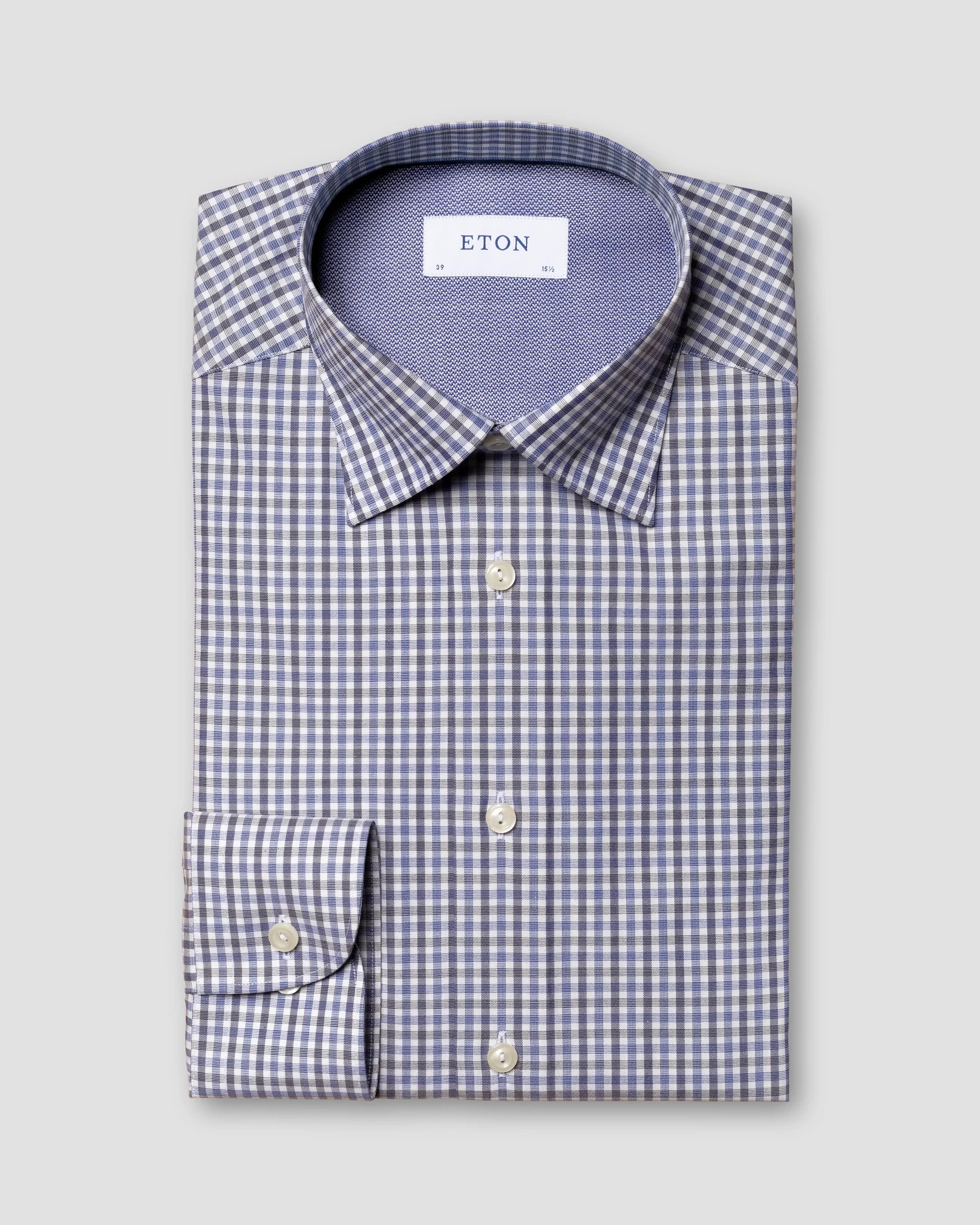 Eton - three color check cotton lyocell stretch