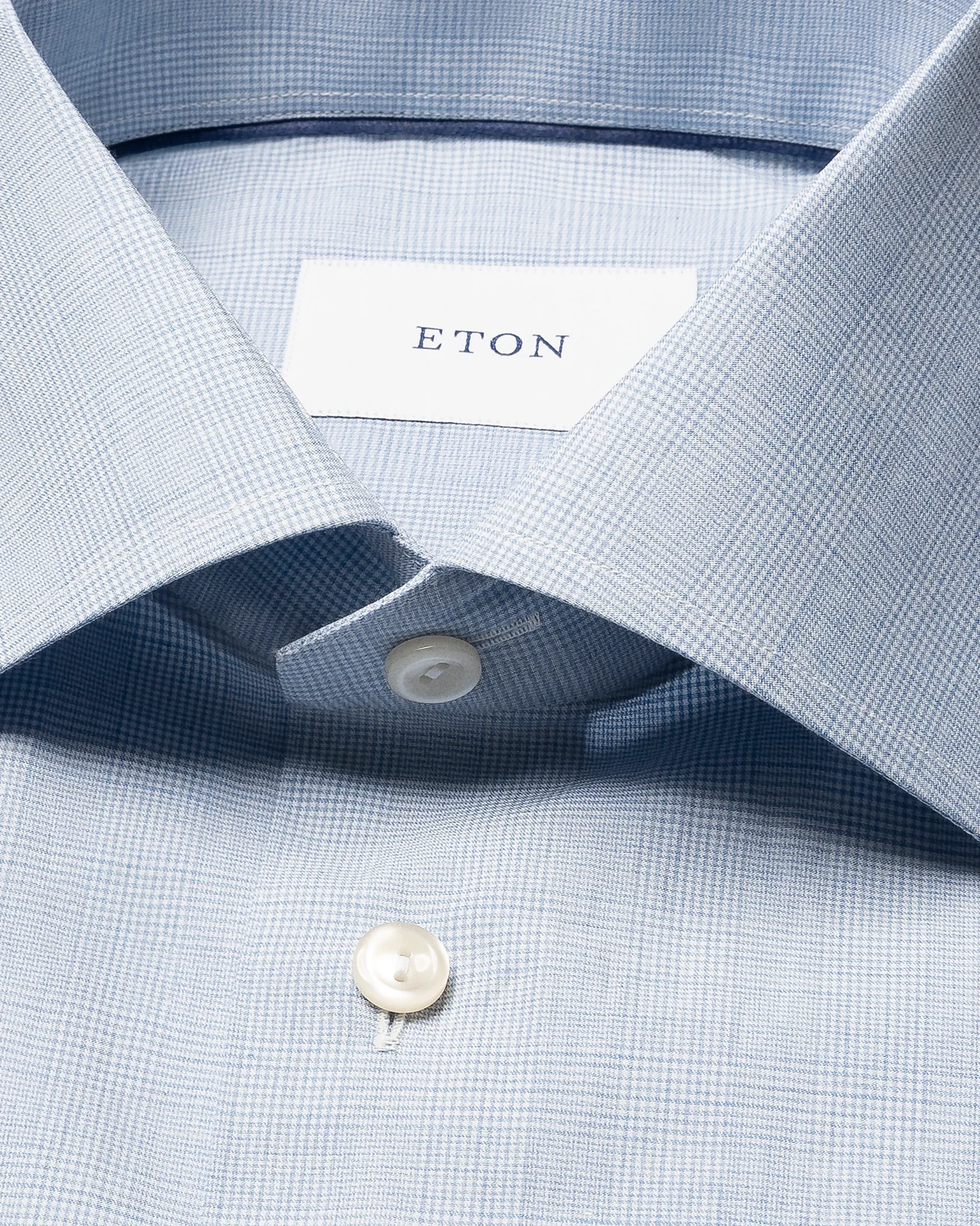 Eton - light blue check fine twillshirt
