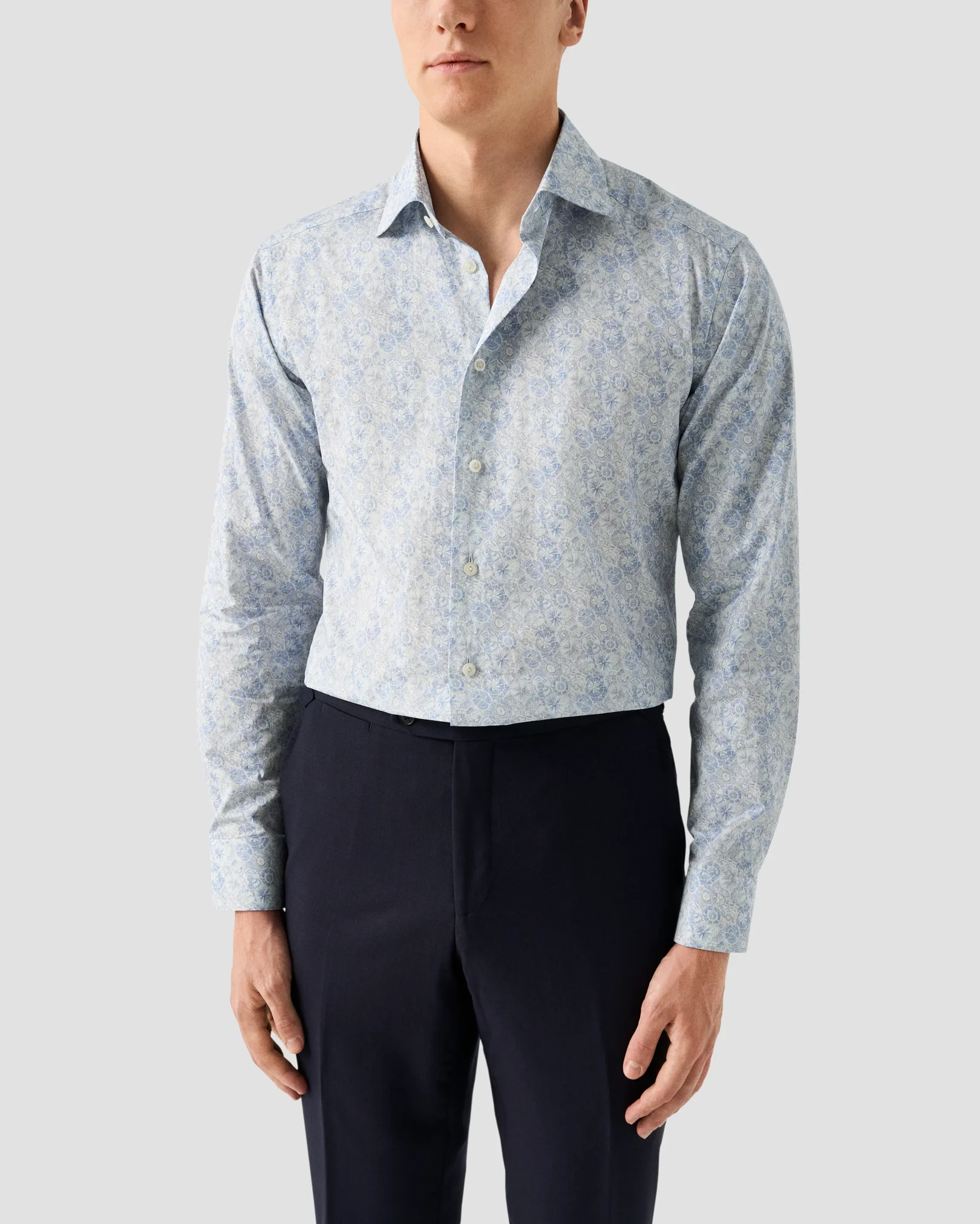 Eton - light blue motif signature twill shirt