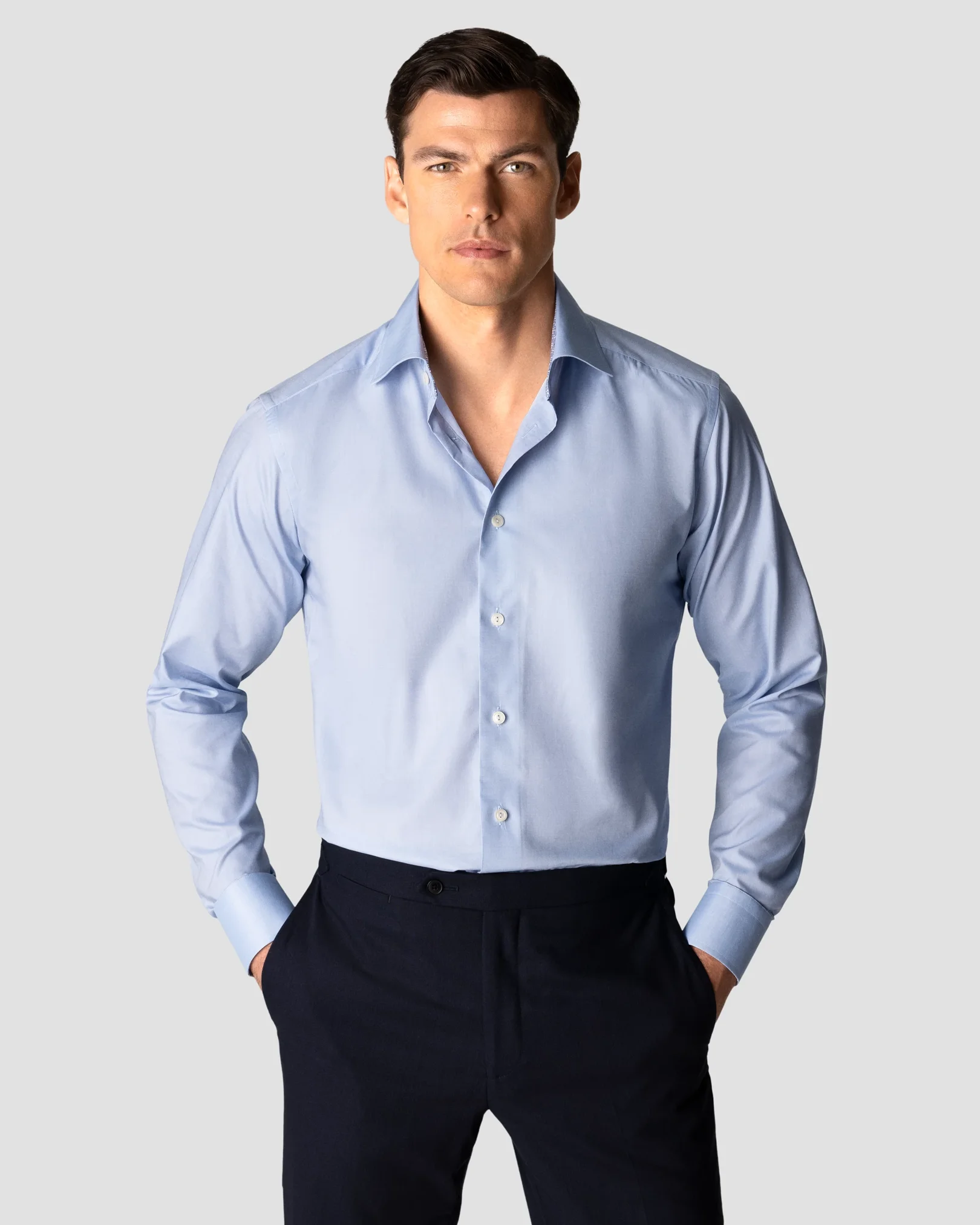 Eton - light blue fine twill stretch