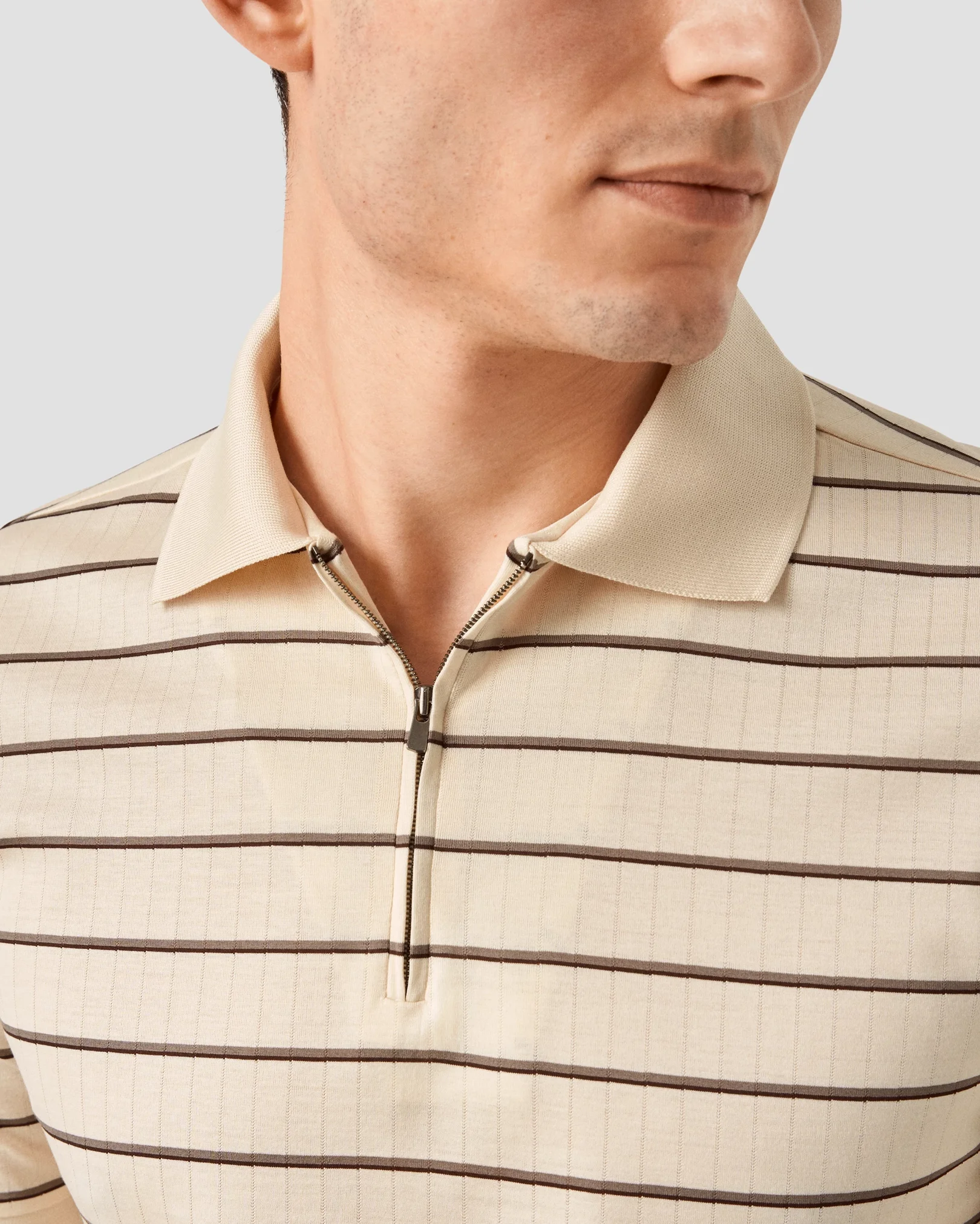 Eton - beige knitted collar short sleeve regular fit