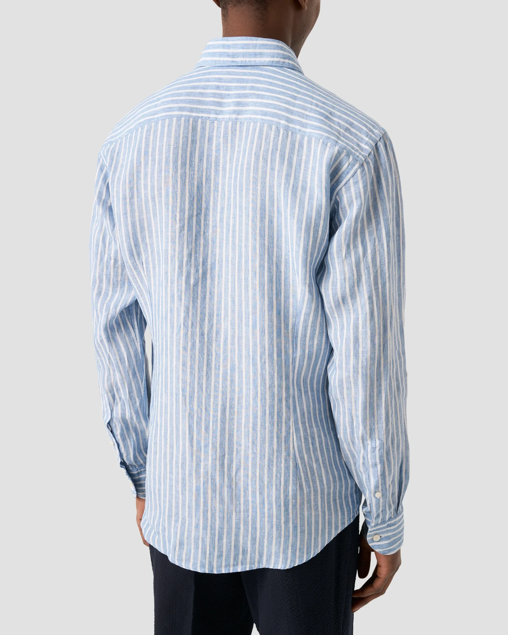 Eton - light blue striped linen shirt wide spread