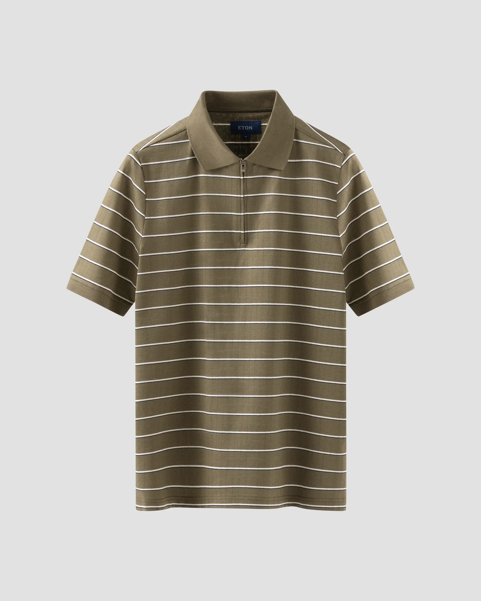 Eton - Green Filo di Scozia Jacquard Half Zip Polo Shirt
